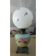 ANTIQUE HURRICANE LAMP gwtw CLAW FEET Flowers milk glass c1910 converted... - $2,629.95 MXN