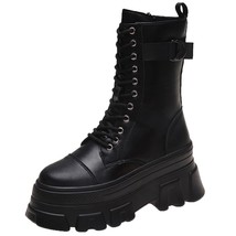 Chunky Platform Ankle Boots Women Autumn Lace-up Zippers Motorcycle Boots Woman  - £46.77 GBP