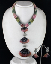 Natural Watermelon Multi Tourmaline Carved Beaded Silver Diamond Ball Necklace - £5,163.83 GBP