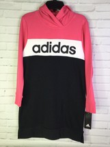 Adidas Kids Girls M 10-12 Core Hooded Dress Logo Color Block Pink Black AZ4580 - £30.40 GBP