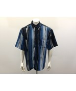 Le Monde Men&#39;s Button Up Shirt Size Large Blue Black Striped Short Sleeve - $148.14 MXN