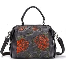 Retro embossing Flower Women Bag  New Genuine Leather Handbag Cowhide Large Capa - £111.60 GBP