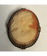 ANTIQUE CARVED SHELL CAMEO LOVELY LADY WITH BUTTERFLY PIN BROOCH - €57,61 EUR