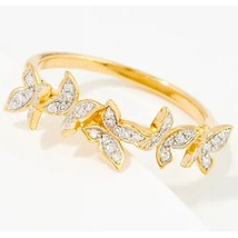 0.2CT Lab-Created Diamante 5-Butterfly Promessa Anello 14K Oro Giallo Placcato - £182.87 GBP