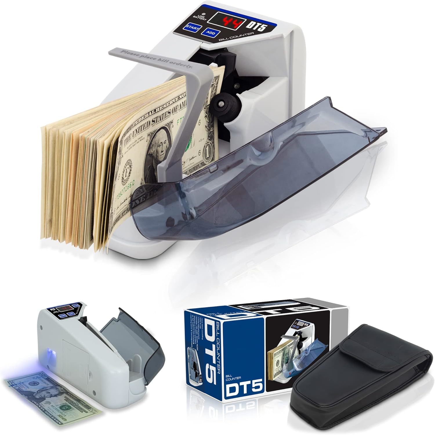 DETECK DT5 Portable Money Counter Machine with Counterfeit Light Grey  - $131.96