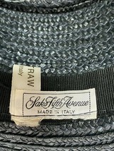 Vtg Saks Fifth Avenue Black Wide Brim Italian 100% Woven Straw Boater Sun Hat  - £99.68 GBP