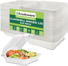 Freshware Compostable Clamshell Food Containers [8X8&quot; 50-Pack], Stackable - £27.52 GBP