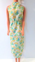 Vtg  Clone Barbie Doll Clothes Floral Dress Green White Blue Orange Yellow 1980s - £13.58 GBP