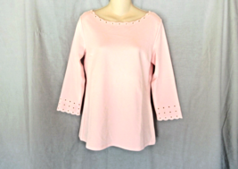 Talbots top boat neck embroidered Small Spring Pink 3/4 sleeves scallope... - $21.51