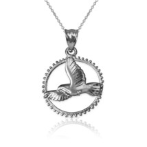 White Gold Dove of Peace Round DC Pendant Necklace - £55.14 GBP+