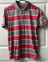 Mossimo Polo Shirt Boys Size Large Red Gray Stripes Knit Golf - $13.45