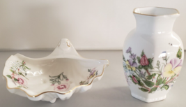 Aynsley Wild Tudor Fine Bone China Small 3&quot; Vase 4&quot; Shell Dish Made In England - £18.68 GBP