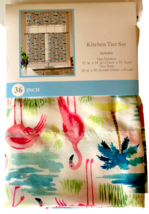 Pink Flamingo Palm Tree Tier Curtains and Valance Set 36&quot; Tropical Beach Summer  - £29.18 GBP