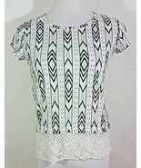 Rewind Womens Top Small Geometric Multicolor Floral Lace Trim Cap Sleeve... - $9.99