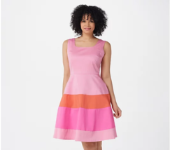 Isaac Mizrahi Live! Color Blocked Stretch Satin Dress (Pink, Reg 6) A395274 - £13.35 GBP