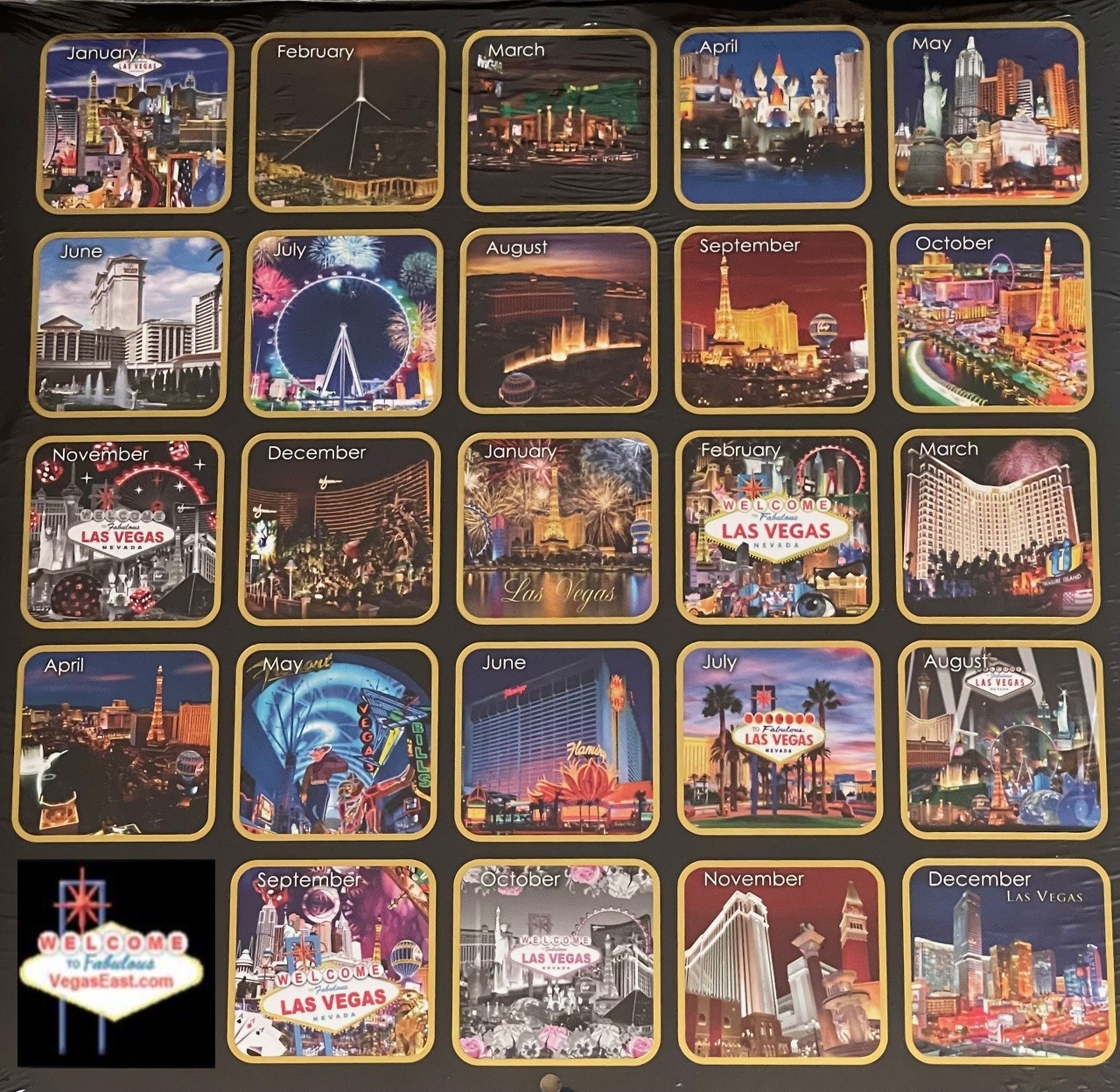 2025 2026 2 Year 24 Month Las Vegas Wall Calendar Fremont Excalibur New York MGM Other