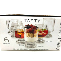 NIB 6 PC Mini Dessert Glass Serving Cups Assorted Size Gift Party Short  - £13.71 GBP