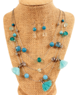 3 Strand Blue Illusion Necklace with Matching earrings Resort Wear Marke... - $12.19