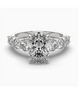 2ct Oval  Lab Moissanite Diamond Engagement Ring with Round Diamond Accents - £695.79 GBP