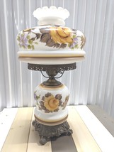 VTG 1960&#39;s Hurricane Table Lamp Gone WithThe Wind  Hand Painted Yellow Rose Gift - £153.41 GBP