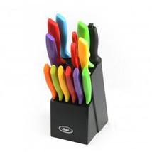 Oster 14 Pc Stainless Steel Assorted Colors Cutlery Knife Set with Wood Block - £38.64 GBP