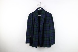 Vtg 50s Womens Medium Wool Tartan Plaid Open Front Oversized Baggy Blaze... - $37.83