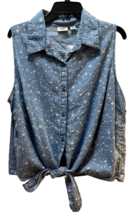 Cato Woman 18 20 chambray blue sleeveless tie front top shirt stars open back - £11.64 GBP