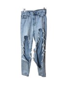 American Eagle Mom Jeans Size 0 Ripped Distressed Holes Light Wash 26&quot; x... - £12.04 GBP