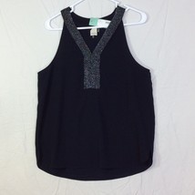 Ecru Navy Blue Sleeveless Blouse Top Embellished Bling Size M  Lined NWT - £22.15 GBP