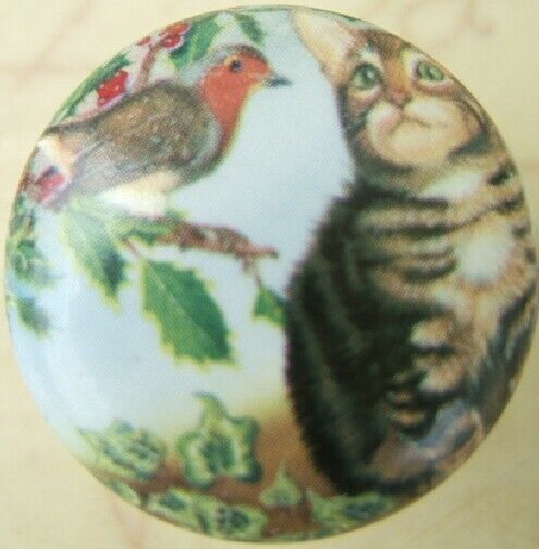 Cabinet Knobs w/ Kitten Gray Tabby &amp; Robin domestic - $5.20