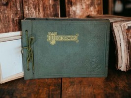 Antique 1940s Photo Mount Book 10X7 VTG Photograph Album Green 45 Paper Sheets - £22.32 GBP