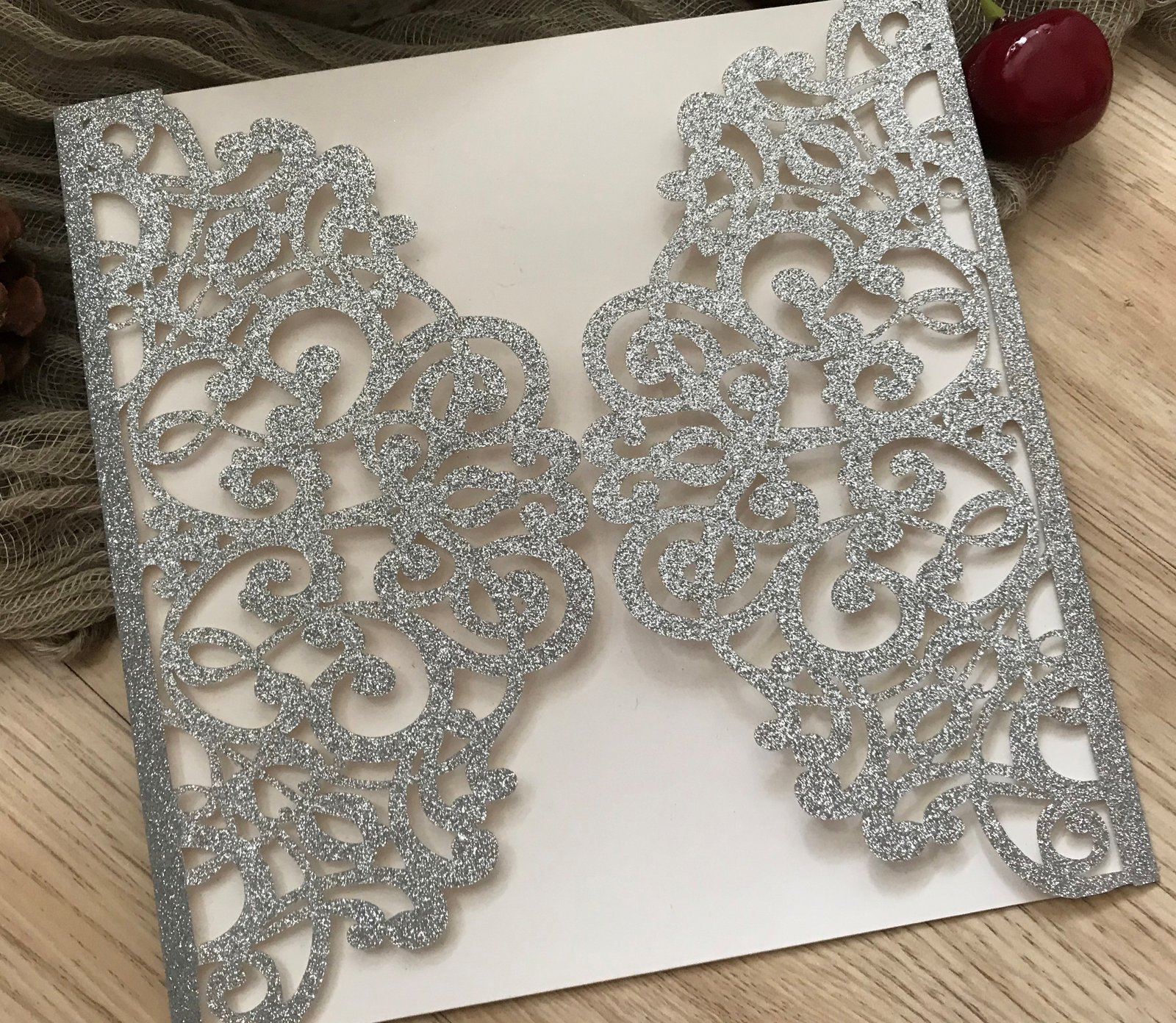 50pcs Glitter Silver Laser Cut wedding invitations Cards,Birthday Invite... - $66.30