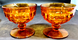 (2) Vintage Indiana Glass Amber Whitehall Cube Footed Sherbet Glass 4 1/4&quot; - £15.49 GBP