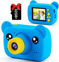 Aileho Kids Camera For Boys Bear Cartoon Blue Child Video Camera Christmas Toy - £35.83 GBP