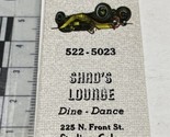 Matchbook Cover  Shad’s Lounge  Dine-Dance  Sterling, Colo.  1912 Simple... - $12.38