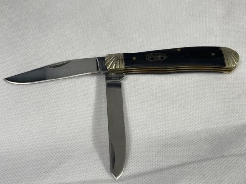 Steel Warrior Trapper Knife Engraved Genuine Buffalo Horn Stainless SW-1... - $14.84