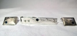 Vintage Sterling Silver Mens Tie Bar and Cuff Link Set K1526  - $78.21