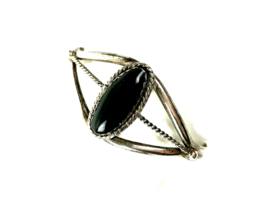 Vintage Cuff Bracelet Silver Bangle Artisan Onyx Boho Mod - £31.08 GBP