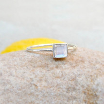 Rainbow moonstone ring, square ring, Bezel ring, 925 silver ring, Jewelry artisa - £14.32 GBP