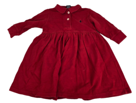 Ralph Lauren Infant Baby Girl Red Polo Dress Navy Pony long sleeved 6-12... - $14.84