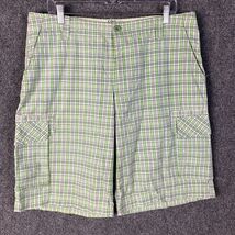 Izod Cargo Shorts Men&#39;s Size 36 100% Cotton Plaid Green Adults - $22.32 CAD