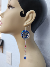 fairy moon charms earrings long glass bead drop dangles sequin shoulder ... - £6.38 GBP