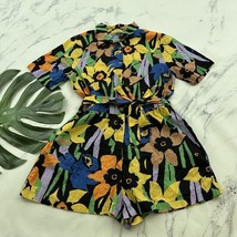 Roxy Womens Romper Shorts Size S Black Yellow Floral Button Up Belted Po... - €24,56 EUR