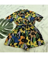 Roxy Womens Romper Shorts Size S Black Yellow Floral Button Up Belted Po... - €25,16 EUR
