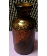 Vintage 4 inch Amber Colored Glass Cork Topped Lysol Bottle ! - $9.73 CAD
