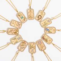 Zodiac Sign Zircon Stone Necklace | 12 Constellation Gold-Plated Enamel Pendant  - £13.83 GBP