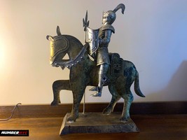 Cast Metal MEDIEVAL KNIGHT JOUSTING LANCE HORSE RARE 20x13&quot; Sculpture Ar... - £633.08 GBP