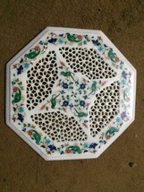 12&quot; White Marble Modern Coffee Table Inlay Parrot Marquetry Handicraft Filigree - £522.23 GBP