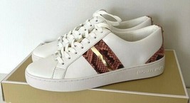 New Michael Kors Catelyn Stripe Lace Up Nappa PU sneakers size 5.5 White... - £67.09 GBP