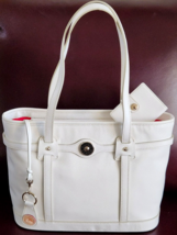 Dooney &amp; Bourke White Leather Logo Lock Tote Bag + Wallet + Key Fob Setnwt! - £181.58 GBP